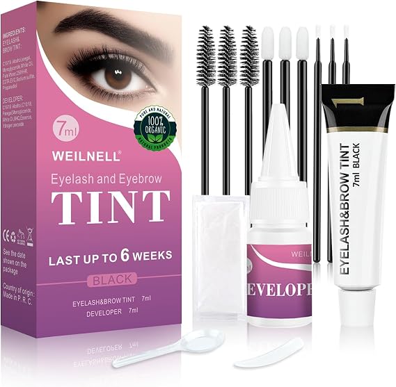 Eyebrow & Eyelash Tint Kit, Professional Instant Lash & Brow Dye Kit, Easy to Use with Natural Results, Salon Home Use DIY Hair Dyeing for Full Brows & Volume Lashes 7ml (Black)