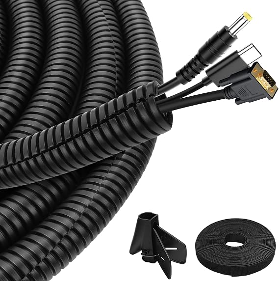 Cable Conduit Flexible Conduit Trunking Wire Tidy Tube Corrugated Cable Sleeve Wire Protector (Black, 13mm×3m)