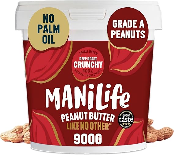 ManiLife Deep Roast Crunchy Natural Peanut Butter 900g | High Protein, No Palm Oil & No Added Sugar | Made from Single Origin Argentine Grade A Peanuts (packaging may vary)