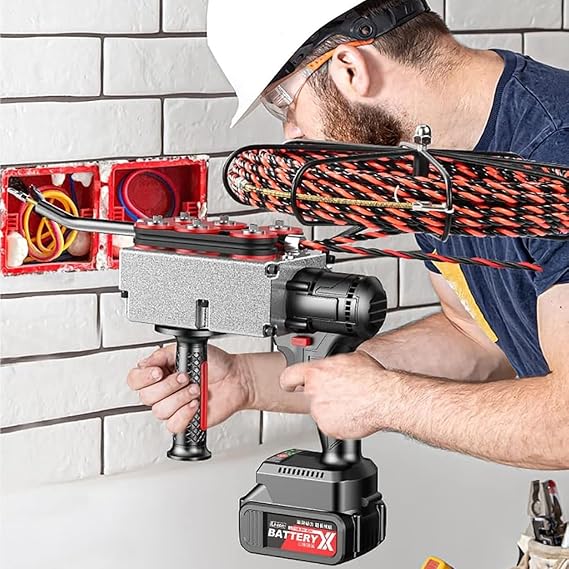Electrician Wire Puller, 40m/Min Cordless Electric Wire Puller, 6-Wheel Drive, Wire Rope Puller with Lithium Battery for Hydropower,15m-37500m*1