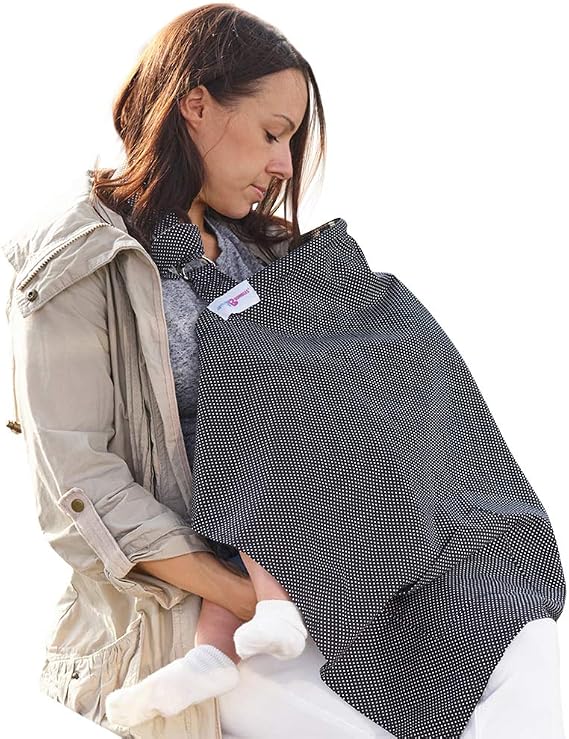 Breastfeeding Cover with Pockets - Soft and Breathable Nursing Cover Breastfeeding - Breast Feeding Coverall (Black)