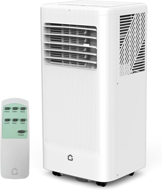 GarveeHome 8000 BTU Portable Air Conditioners, Portable AC Unit with Quiet Cooling, Dehumidifier, Remote Control and 24H Timer, Perfect Air Conditioner for Home, Office, and Dorm Rooms, White