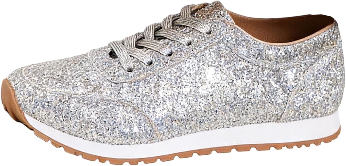 Womens Glitter Shoes Fashion Sparkly Sequins Slip On Sneakers Lightweight Gym Athletic Running Tennis Sneakers Comfortable Paltform Anti-Slip Walking Shoes