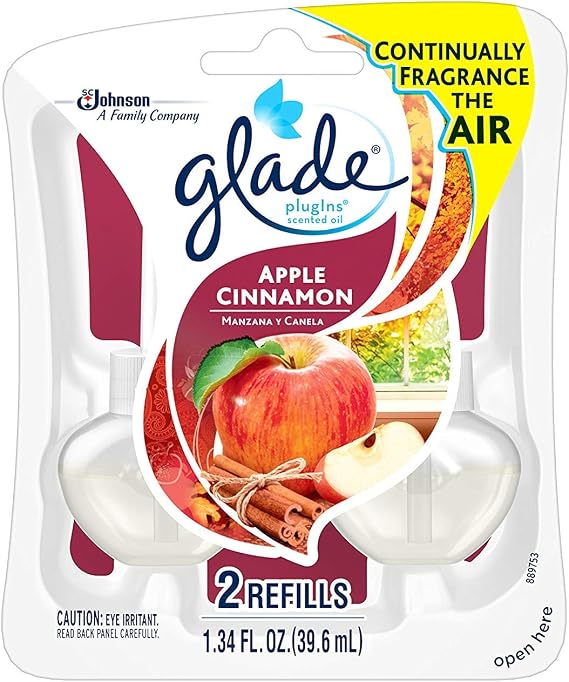 Glade PlugIns Scented Oil Air Freshener Refills, 2 Count, 1.34 fl oz (Apple Cinnamon, 6 Count)