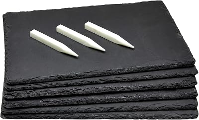 Juvale Mini Charcuterie Boards - 11.8 x 7.9 in, Black, Set Of 6 - Reusable Slate Plates with 3 Chalk Pieces - Heat-Resistant & Non-Porous - Versatile Sushi Plates & Gourmet Cheese Platter Display