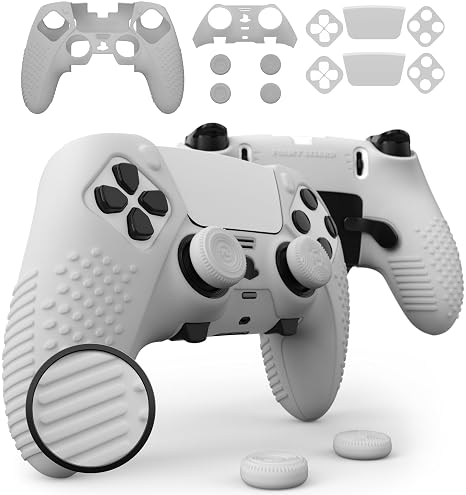 Eclipse PS5 Edge Controller Skin Combo Set, Anti-Slip, White | Dock Compatible, Protector Decals, Soft Gel Silicone Cover, Faceplate Shell & Thumb Grips for PlayStation 5 DualSense EDGE