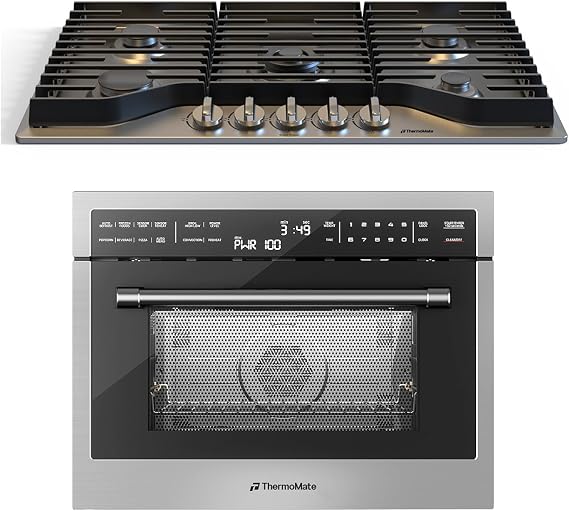 ThermoMate Heavy 36 Inch Gas Cooktop with 5 Italy Sabaf Power Burners + 24 Inch Built-in Microwave and Convection Oven Combination