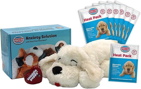 Snuggle Puppy Original Toys - Heartbeat Puppy for Dogs - Pet Anxiety Relief and Calming Aid - Comfort Dog Toys for Behavioral Training - Plus 6 Heat Packs