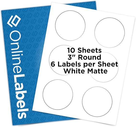 OnlineLabels 3" Circle Labels - White Matte - Inkjet/Laser - 10 Sheets | Permanent Adhesive, Blank Round Labels, Inkjet & Laser Compatible, Ideal for Lid Labels, Warning Stickers, More