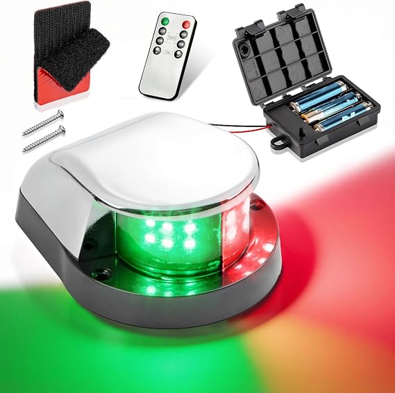 Battery Powered Navigation Light for Boat, Remote Control LED Marine Light with Dimmable & Timer Function, Waterproof Safety Light for Kayak Canoe Jon Bass Boat