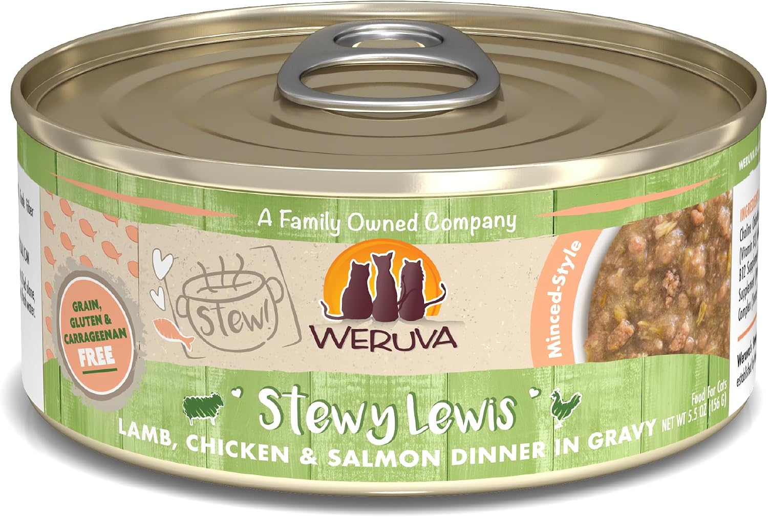 Weruva Classic Cat Stews, Stewy Lewis with Lamb, Chicken & Salmon In Gravy, 5.5oz Can (Pack of 8)