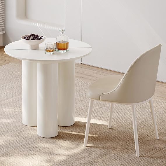 White Round Dining Table, 30" Kitchen Table with 3 Powerful Support Legs, Modern Designed Dining Table with Cream Smooth Surface and Round Edge for Kitchen,Dining Room and Livingroom