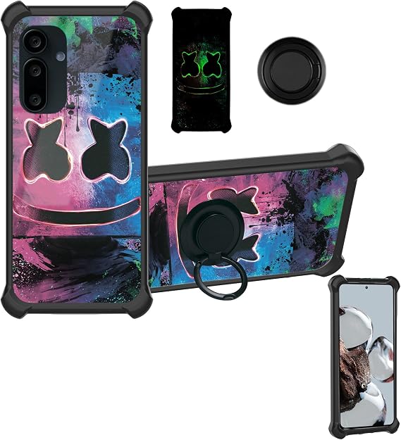 Aroepurt Case Compatible for Saga 2 Solana Mobile Seeker Phone Case Cover [with Tempered Glass Screen Protector][Hard PC + Soft Silicone][Ring Support] [Luminous Effect] YGH-BQ