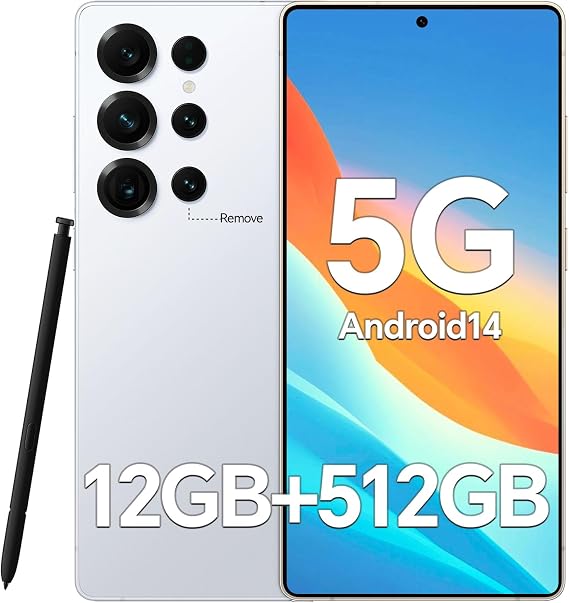 AX25 Ultra 5G Unlocked Android Phones, Built-in Stylus, 12GB+512GB, Android 14 Cell Phones Unlocked, 5000mAh Massive Battery, 108MP+48MP Pro Camera, 6.9" FHD+ Screen, Dual SIM