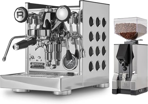 Rocket Espresso Appartamento TCA Espresso Machine and Eureka Mignon Silenzio 55 Grinder Bundle (Stainless Steel Black/Chrome)