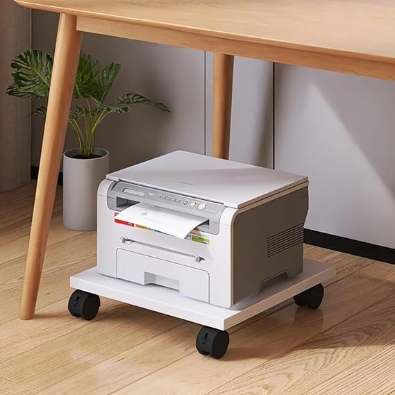 White Printer Cart with Wheels for Under Desk, Compact Rolling Printer Stand, Low Printer Stand with Wheels for Mini 3D Printer