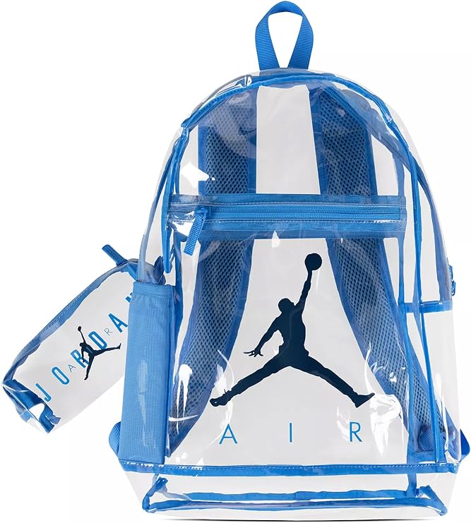 Nike Jordan Clear Backpack With Matching Accessory Case 2pc 2 Piece Set 3 Pocket (University Blue)