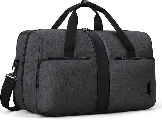 Gym Bag, BAGSMART Duffle Bag for Travel Duffel Bag, Carry on Weekender Overnight Bag with Trolley Sleeve, Personal Item Travel Bag, Sports Gym Tote Bag, Shoe Bag-Blck Grey