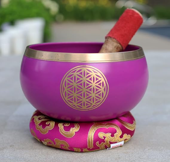 Tibetan Flower Of Life Singing Bowl Mallet Cushion Set ~ For Meditation, Yoga, Spiritual Healing and Mindfulness ~ Extra Large