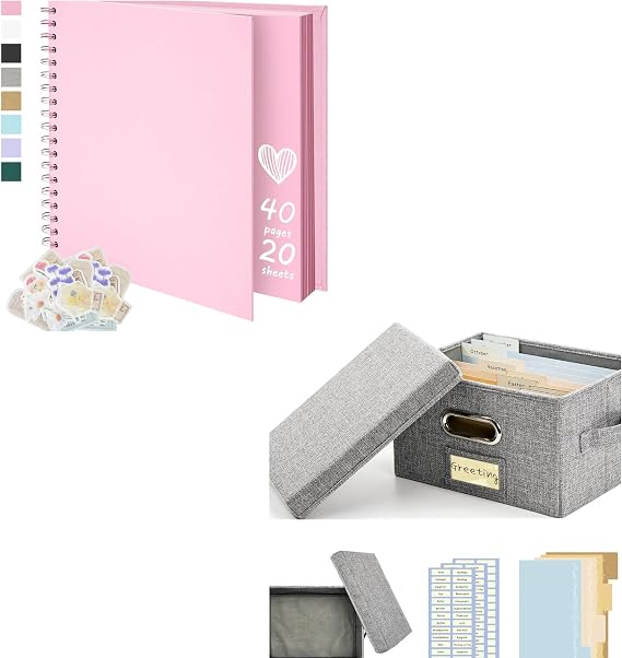 Greeting Card Organizer and Storage Box with 20 Pcs Adjustable Dividers&7X7 Inch DIY Scrapbook Photo Album