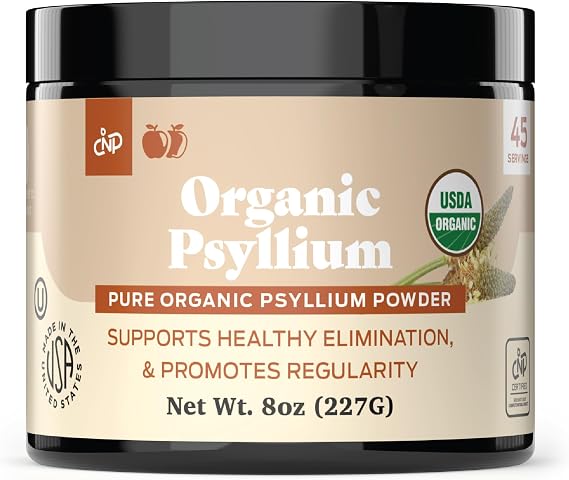 Organic Psyllium Husk Powder & Fiber Supplement Bulk - 10oz (280g) Pure Bulk Organic Whole Unflavored Fiber & Colon Cleanse Psyllium Seed