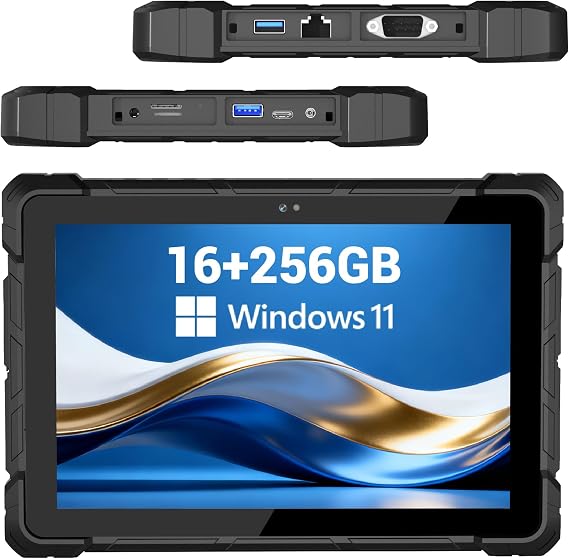 HEIGAOLA Rugged Tablet 12th Alder Lake N100 10.1" Win Tablet, Win 11 Pro 16GB 256GB ROM 4G LTE GPS Tablets PC 8000mAh Battery USB3.0 / WiFi 5 / BT5.0 / FHD for Field Service