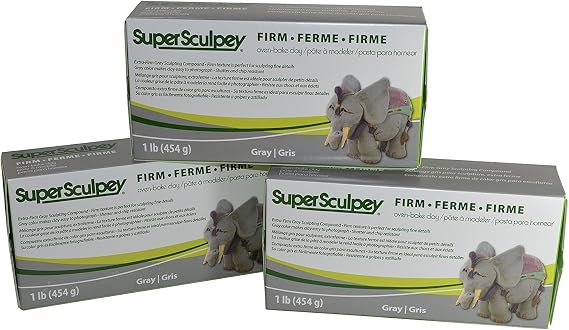 Super Sculpey Sculpting Compound Extra-Firm Gray Oven-Bake Clay - Shatter and Chip Resistant - 1 Lb, Pack of 3