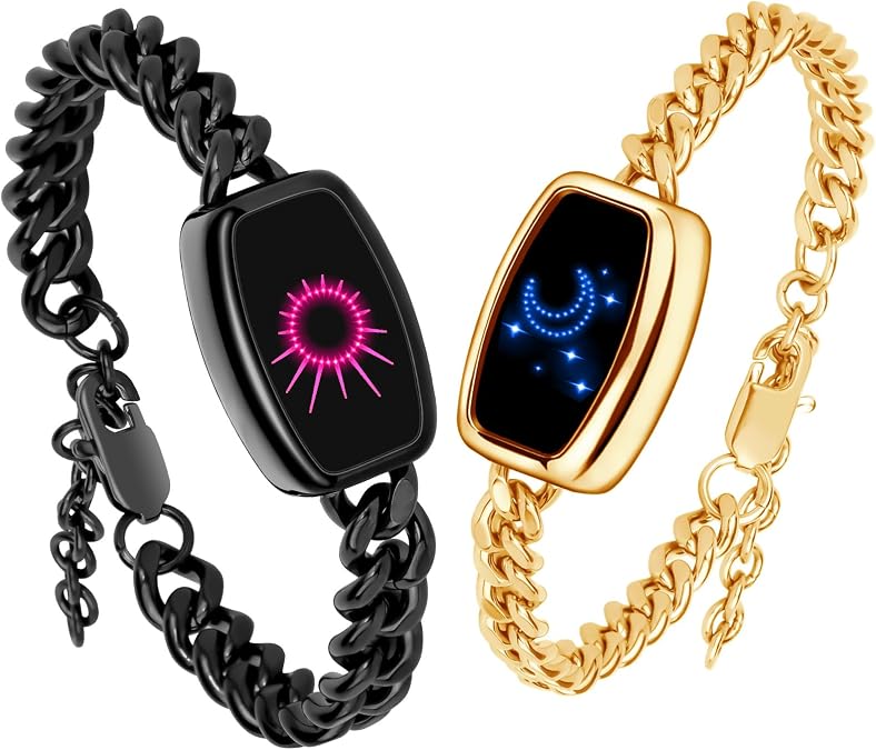 PULOMI Long Distance Touch Bracelets,Vibration & Light up Couples Bracelets, Remote Smart Matching Couples Bracelet for Lovers Long Distance Relationship Girlfriend Boyfriend Xmas Gifts Jewelry Sets