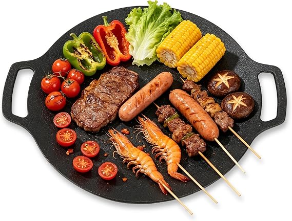 Korean Grill Pan,Round Premium BBQ Grill Pan,Non-stick Griddle Plate for Gas Stove Indoor Outdoor Camping Party(33cm)