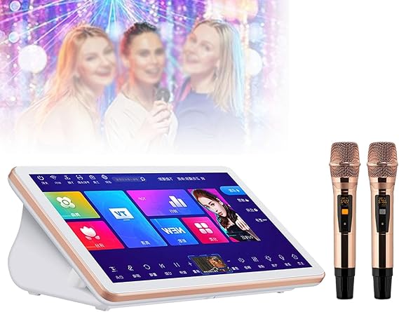 Touch Screen Karaoke Player with Wireless Microphones for Family Entertainment, Cloud Song Updates