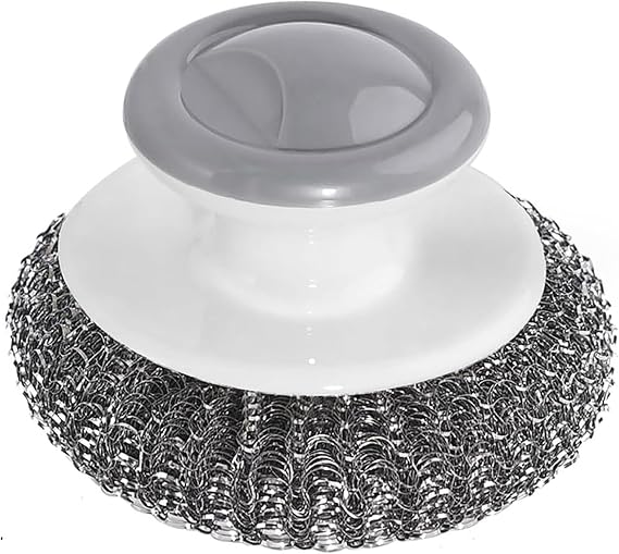 24Pack Steel Wool Scrubber with Handle, Stainless Steel Scrubber for Cleaning Cast Iron, Dishes, Stock Pots, Pans, Griddles, Grills