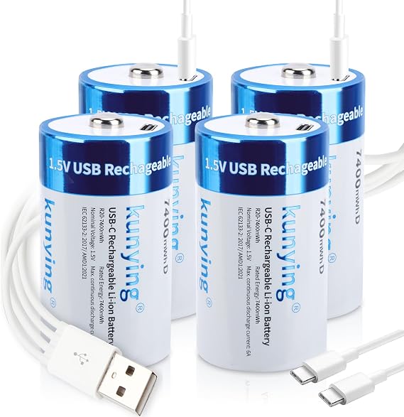 4 Pack 1.5V Rechargeable D Lithium Batteries with Charging