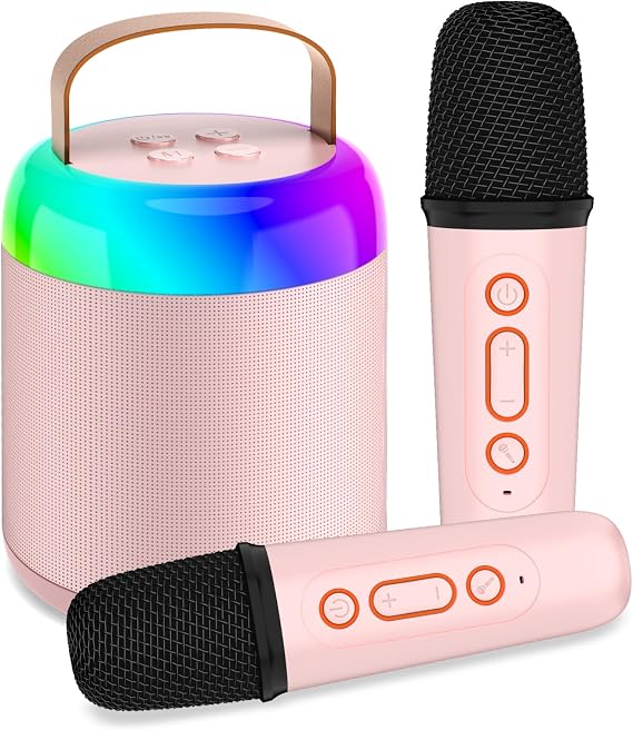 Karaoke Machine for Kids with 2 Microphones, Portable Kids Karaoke Machines for Girls with LED Party Lights,Girls Toys Birthday Gifts for Kids Age 14-18 Christmas Xmas Gifts(Pink 2 Mic)