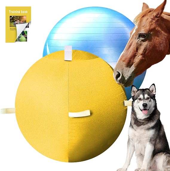 25" Horse Dog Ball&Cover with Straps, Giant Horse Balls for Play for Horses to Play with, Extra Large Equine Training Ball Yellow