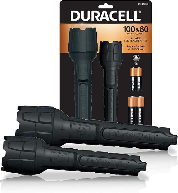 Duracell Heavy Duty Rubber Flashlight Combo Pack -100 & 80 Lumen Flashlights - Rubberized Construction with Comfort Grip Design and 2-AA & 2-AAA Batteries Included. Great for In-Door & Out-Door Use