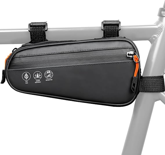 WOTOW Bike Triangle Frame Bag, 1.2L Waterproof Multi Angle Cycling Reflective Bicycle Top Tube Phone Storage Pouch for Road Mountain Cycling