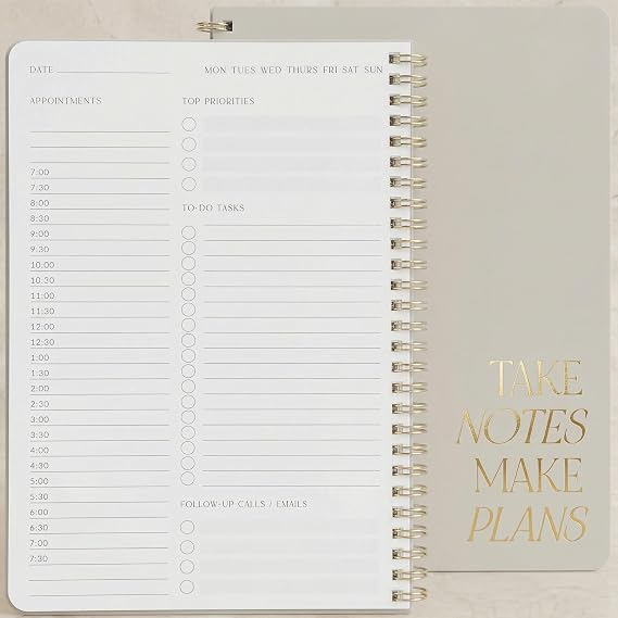 Beautiful Daily Planner And Notebook With Hourly Schedule - Spiral Notepad | Aesthetic to Do List to Easily Organize Your Work Tasks and Appointments - The Perfect Office Supplies for Women