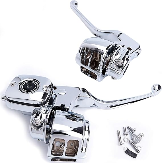 Handlebar Hand Control Kit 9/16 Inch Bore Master Cylinder for 96-06 Single Disc Harley-Davidson Softail Dyna (Chrome)