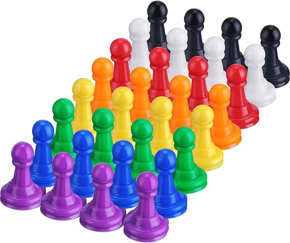Shappy 32 Pieces Multicolor Plastic Pawn Chess Pieces for Board Games Pawns Tabletop Markers 1 Inch