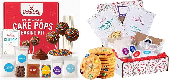 Baketivity Baking Kit Bundle DIY Jumbo Yum&m Cookies & Delicious Cake Pops Kids Baking Set with Pre-Measured Kosher Ingredients, Illustrated Recipes & Video Tutorials Fun Activity for Ages 6-12+