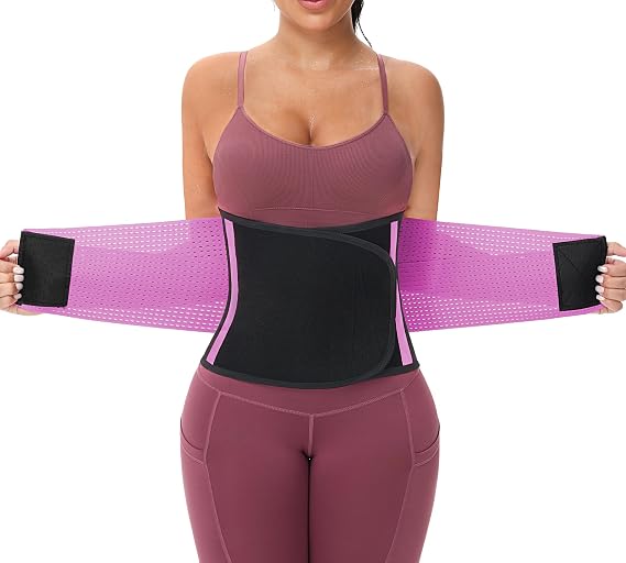 KOOCHY Waist Trainer for Women - Waist Trimmer Back Support Belt Sweat Wrap for Weight Loss Workout Fitness Gym Sport