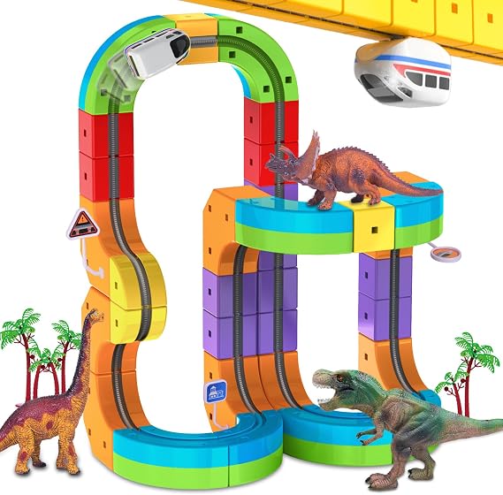 Electric Train Set with 3D Magic Flexible Race Tracks for Kids, Race Car Track Easy to Detach and Store for 3 4 5 6 7 8 Years Old Boys Girls