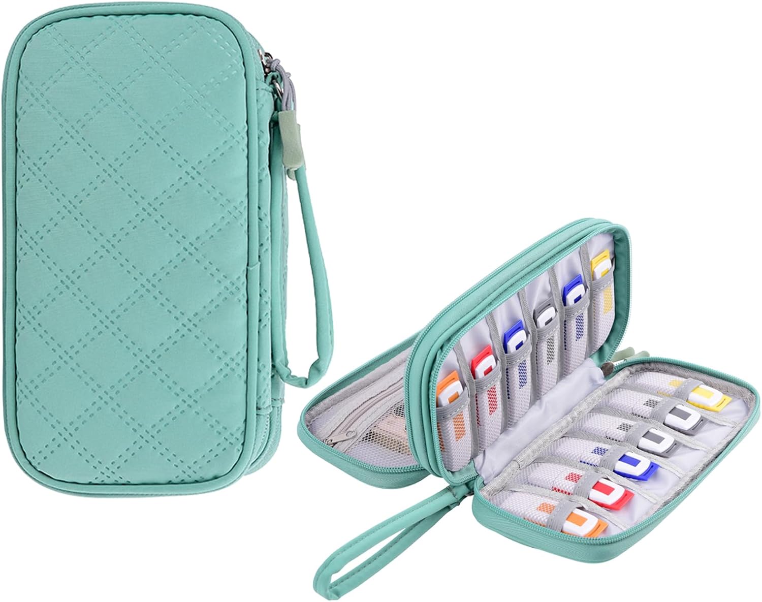 DDgro USB Flash Drive Case, USB Holder Organizer Storage Bag for SamsungSandisk USB MemoryStickJump DriveSD CardThumb DriveCable with 18 Slots Green