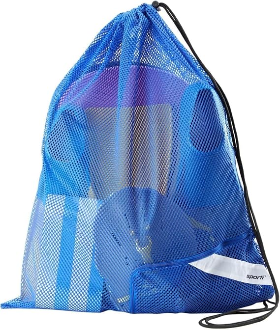 Sporti Mesh Swim Bag Drawstring Backpack, Equipment Bags For Swimmer | Breathable Storage, Quick-dry Gear Carry, Toggle Closure, Label Patch, Mesh Bags for Adults & Kids, Beach, Pool & Gym