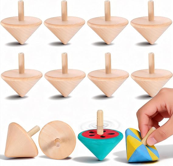 NUOBESTY Wood Spinning Tops for Kids, 12 Pack