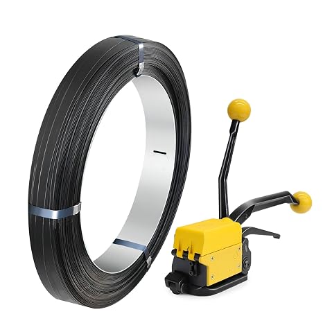 Packaging Metal Steel Strapping Banding Tool Machine and 3/4" x .020" x 1900' Black Steel Strapping Coil