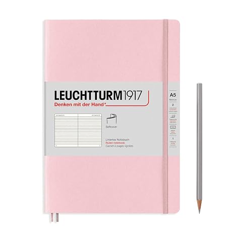 LEUCHTTURM1917 - Notebook Softcover Medium A5-123 Numbered Pages for Writing and Journaling (Ruled, Powder)