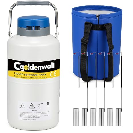 CGOLDENWALL 3L Liquid Nitrogen Container Cryogenic Container LN2 Tank Aluminum Alloy Dewar Liquid Nitrogen Dewar with 6 Canisters and Carry Bag (3L)
