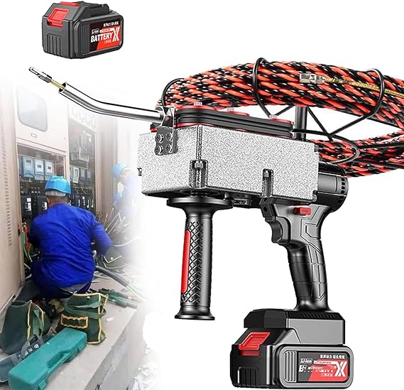 Electrician Pulling Dark Wire Pipe Threader Automatic Threading Machine Dark Wire Portable Electric Pulling Tool Lithium Threading with Smart Panel,15mline-37500mAh