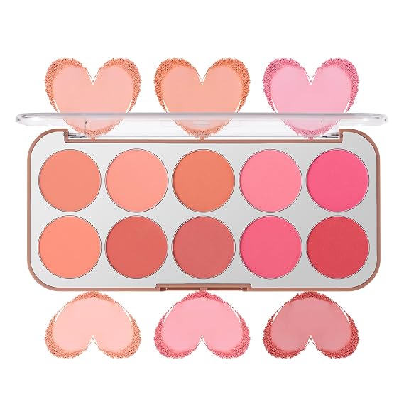 10-Color Blush Palette, Buildable Long-Lasting Powder Blush (02 SET)